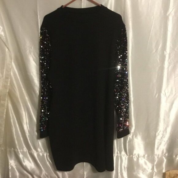 SHEIN Curve Sparkly Sequin Party Long 90s Sleeve Black Sweater Mini Dress 4X - Picture 4 of 9